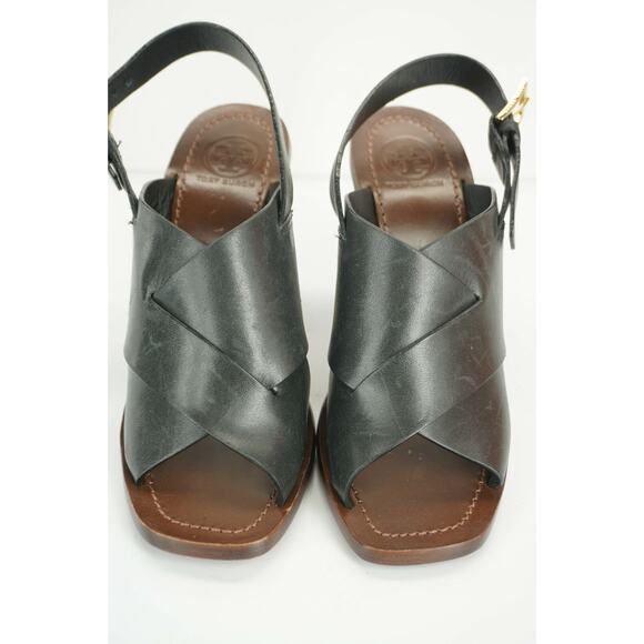 Tory Burch Black Leather Bleeker Wide Strappy Sandals Size 6.5 Hex Heel NIB - Picture 7 of 9